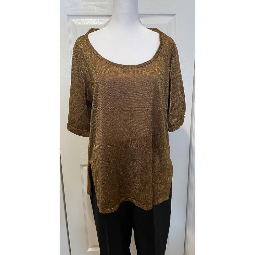 Vtg Jamie Nicole Womens Sheer Gold Cutout Top Size 1X Y2K NYE Fairy Indie Glam